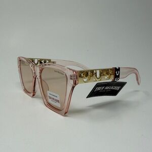 True Religion Pink Square Sunglasses Gold Horseshoe Logo TR57982-1JP-GF-N1 NEW